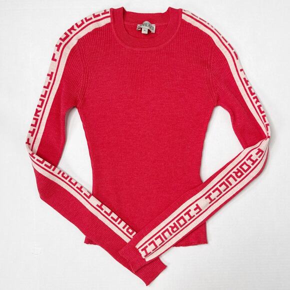 Fiorucci Wool Logo Sleeve Sweater Womens XS Red Crewneck - Picture 1 of 8